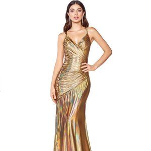 Gold Metallic Strapped Formal Dress-Size 8